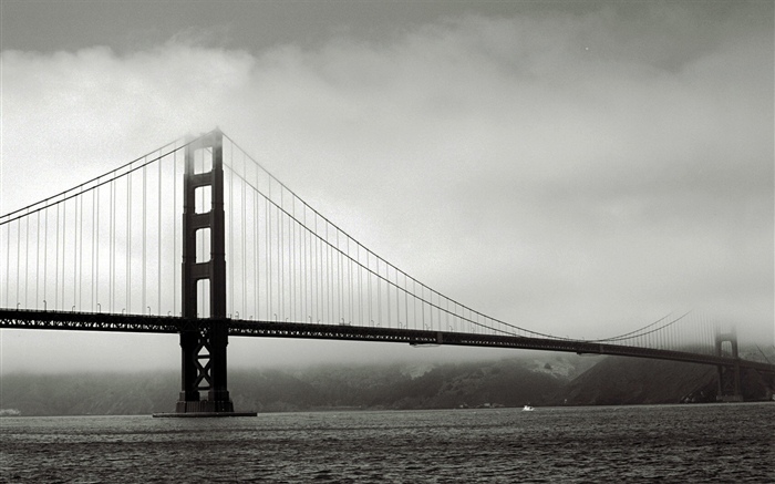 Brücke, Fluss, Schwarz-Weiß-Bild Hintergrundbilder Bilder