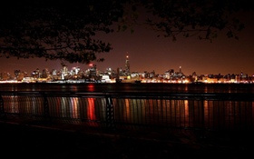 Stadtnacht, Lichter, Fluss HD Hintergrundbilder