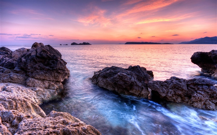 Küste, Felsen, Sonnenuntergang Hintergrundbilder Bilder
