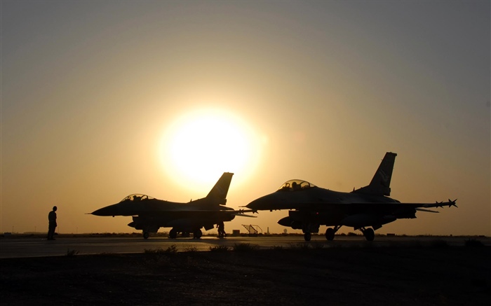 F-16-Kämpfer, Sonnenuntergang Hintergrundbilder Bilder