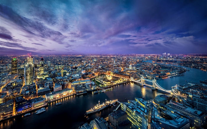 London, Stadtnacht, Fluss, Brücke, Lichter, England Hintergrundbilder Bilder