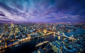London, Stadtnacht, Fluss, Brücke, Lichter, England HD Hintergrundbilder