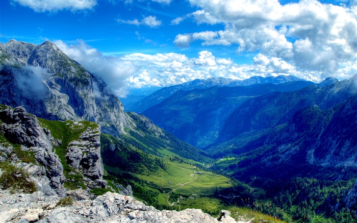 Berge, Tal, schöne Naturlandschaft Hintergrundbilder Bilder