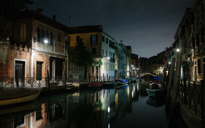 Venedig, Italien, Fluss, Häuser, Brücke, Nacht Hintergrundbilder Bilder