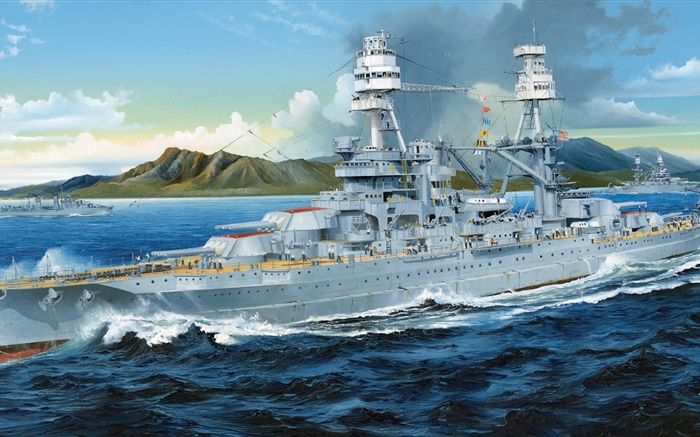 Schlachtschiff, Meer, Malerei Hintergrundbilder Bilder