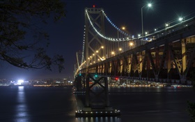 Kalifornien, San Francisco, Brücke, Lichter, Fluss, Nacht HD Hintergrundbilder