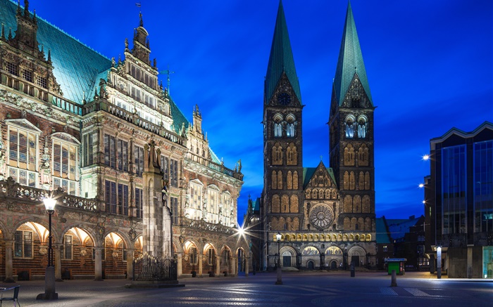 Deutschland, Bremen, Stadt, Nacht, Lichter Hintergrundbilder Bilder