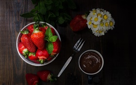 Erdbeer, Schokolade, Blumen, Messer HD Hintergrundbilder
