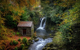 Großbritannien, Cumbria, Wasserfall, Haus, Pflanzen HD Hintergrundbilder