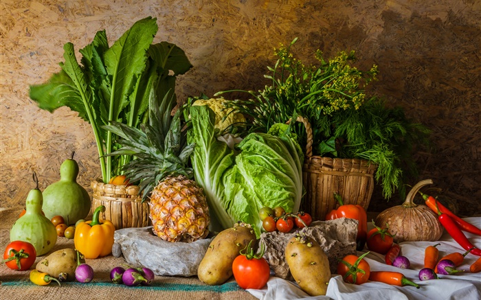 Gemüse, Ananas, Kartoffel, Tomate, Kürbis Hintergrundbilder Bilder