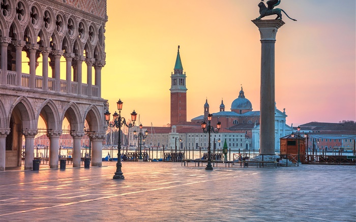 Italien, Venedig, Lampe, Straße, Fluss Hintergrundbilder Bilder