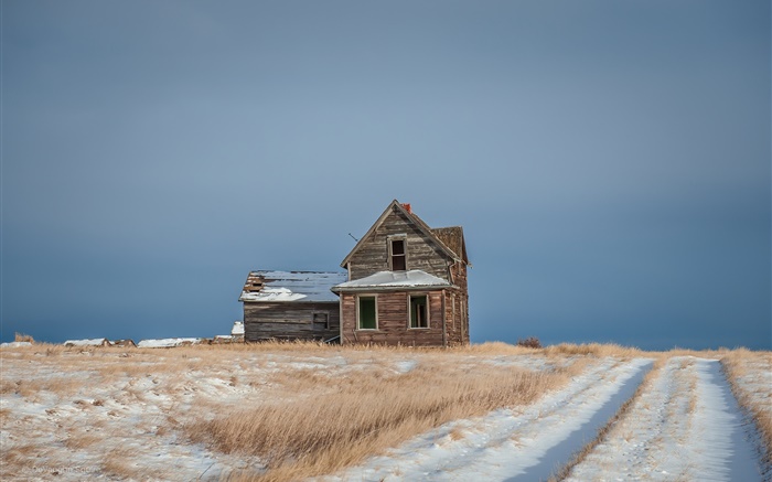 Winter, Schnee, Felder, Haus Hintergrundbilder Bilder